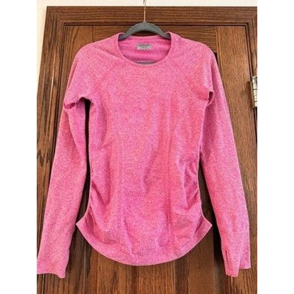 Athleta Womens S Pink Heather Long Sleeve Ruched Side Activewear Top
